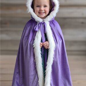 Kids Purple Hooded Cape with Faux Fur Trim size 4-5